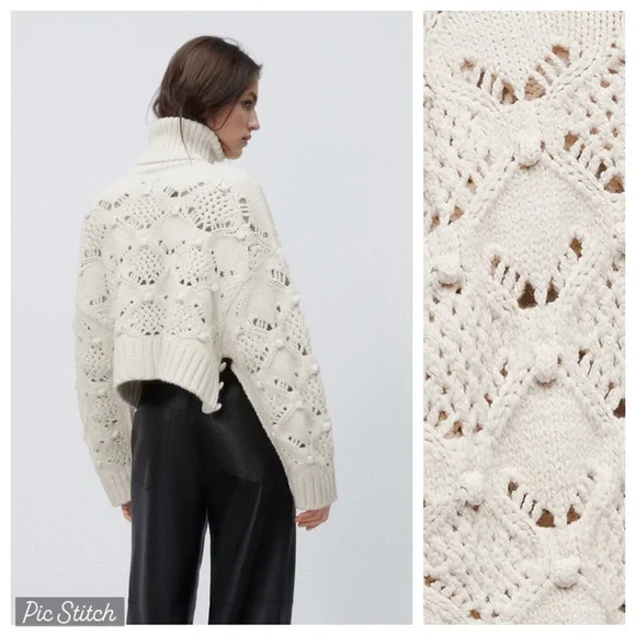 NWT. Zara Ecru Cable-Knit Sweater. Size S. - Picture 6 of 10